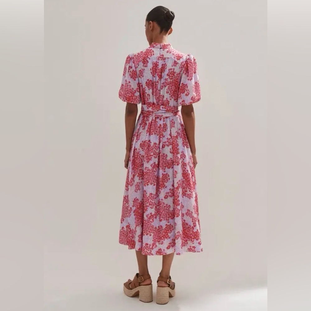 ME+EM 2 Layered Violets Print Midi Dress EUC Belt Lined Floral Fit Flare - Picture 3 of 16